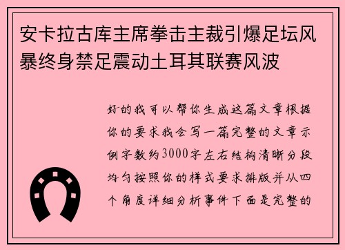 安卡拉古库主席拳击主裁引爆足坛风暴终身禁足震动土耳其联赛风波